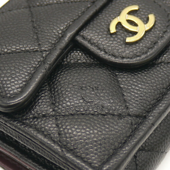 CHANEL Black Caviar Leather Logo Wallet
